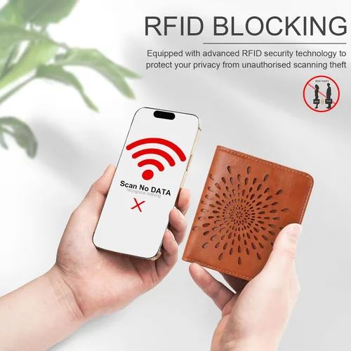 Miniatura 5 de APHISON Billetera pequeña delgada para mujeres y hombres, cartera RFID para mujer, diseño de girasol, de piel con girasol, tarjetero para tarjetas
