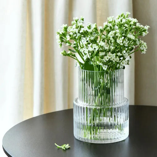Miniatura 6 de KROSNO Florero de cristal acanalado de 7.8 pulgadas - Florero de cristal transparente para flores y ramos - Vidrio sin plomo - Diseño moderno