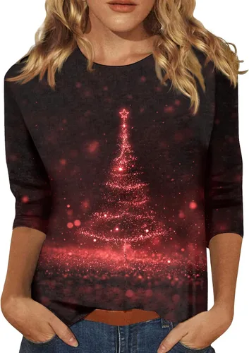 Miniatura 20 de Camisetas de manga 3/4 para mujer, cuello redondo, holgadas, casuales, con estampado floral, camisetas de moda para el trabajo de negocios