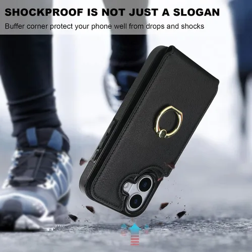 Miniatura 7 de Folosu Funda compatible con iPhone 17 con soporte para tarjetas, rotación de 360°, soporte de anillo de dedo con función atril, bloqueo RFID