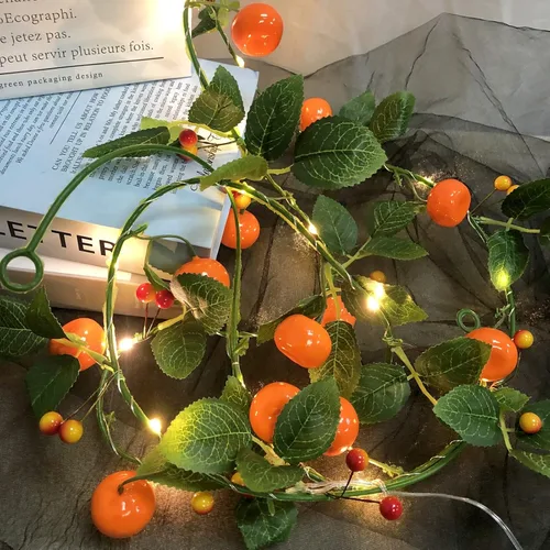 Miniatura 3 de Guirnalda de luces artificiales de frutas y mandarina, 80 LED, naranjas, bayas, kumquat, enredaderas colgantes, guirnalda de plantas, funciona
