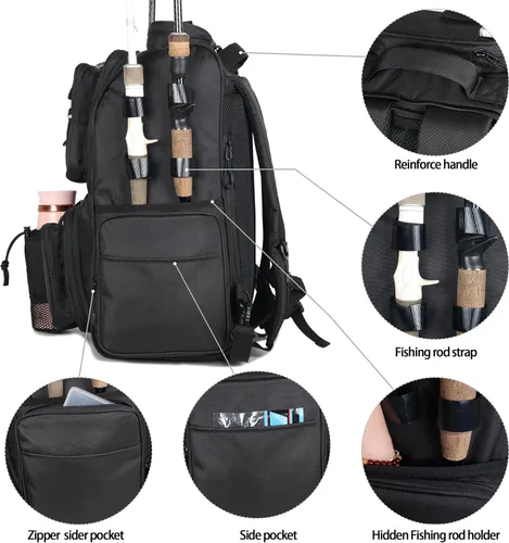Miniatura 4 de Fishing Tackle Backpack With Rod Holders, Large 40L Fishing Backpack for Camping, Hiking