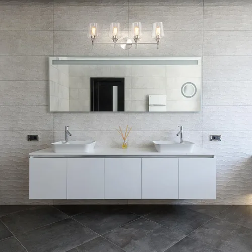 Miniatura 6 de Edvivi Lámpara de tocador de baño de 4 luces, níquel cepillado moderno con pantalla de vidrio transparente, lámpara de pared para espejos, cepillado