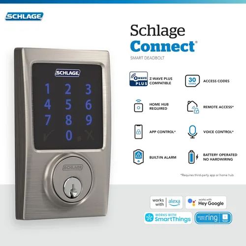 Miniatura 2 de Schlage Connect BE469ZP CEN 716 - Cerradura de seguridad inteligente con alarma incorporada, moldura Century en bronce envejecido