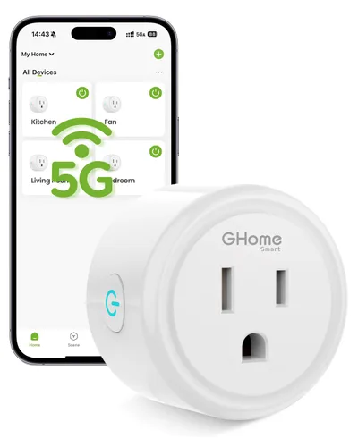GHome Smart Enchufe inteligente WiFi 5G 15A compatible con Alexa y Google Home, temporizador de salida, temporizador de salida WiFi para el hogar