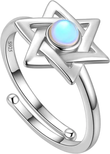 Miniatura 46 de Jewmon Anillo de plata de ley con estrella de David para mujer – Anillo ajustable Magen David – Amuleto Wicca – Regalos judíos