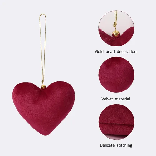 Miniatura 3 de Adornos para Árbol de Navidad, 6 Piezas de Adornos Colgantes de Terciopelo en Forma de Corazón para Navidad, Año Nuevo, Adornos para Fiestas
