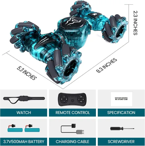 Miniatura 9 de Tecnock Coche de Control Remoto para Niños Niñas, 2.4GHz 4WD RC Coche de Acrobacias con Detección de Gestos - Coches RC con Control de Mano de Doble