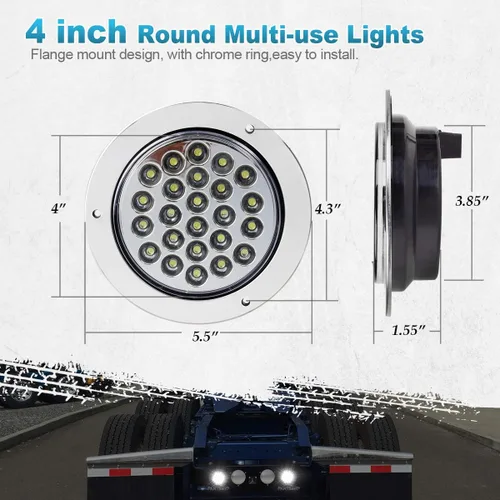 Miniatura 6 de Partsam 2pcs 4" redondo blanco 24 LED camión remolque luz marcha marcha marcha atrás luz + cromo/alambre