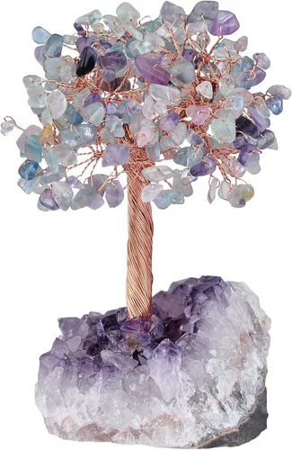 Miniatura 8 de Amogeeli Árbol de dinero de cobre con cristal curativo con base de racimo de amatista cruda, piedra zen bonsái para decoración del hogar