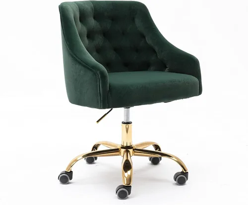 Miniatura 14 de Cómoda silla de trabajo para la oficina en casa con ruedas, bonita y moderna tapizada de terciopelo con respaldo de concha, silla de escritorio Rosa