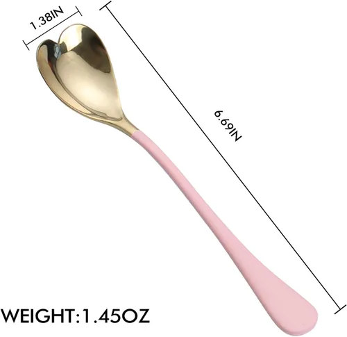 Miniatura 5 de 4 cucharas de postre, 6.7 pulgadas, en forma de corazón rosa, cucharas de helado de acero inoxidable 18/10