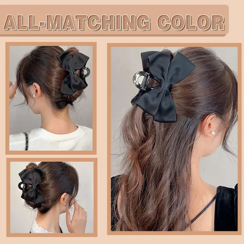 Miniatura 6 de Pinzas Premium para el Cabello para Mujeres: Pinzas de Garra con Lazo para Cabello Grueso y Delgado, Pinzas Grandes Antideslizantes con Lazo en Negro
