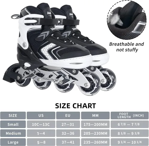 Miniatura 2 de Patines en línea NATTORK para niños, niñas y niños con ruedas completamente iluminadas, patines ajustables seguros y duraderos, patines para Negro