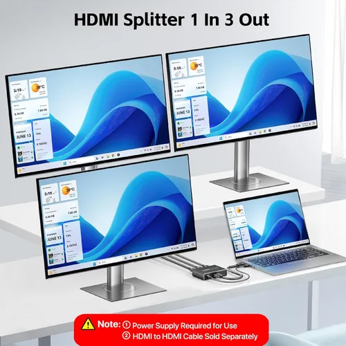 Miniatura 4 de KiWiBiRD Divisor DisplayPort a HDMI 1 en 3 salidas, adaptador de monitor triple 4K DP a HDMI, modo espejo 2160p 1440p 1080p HDCP, compatible