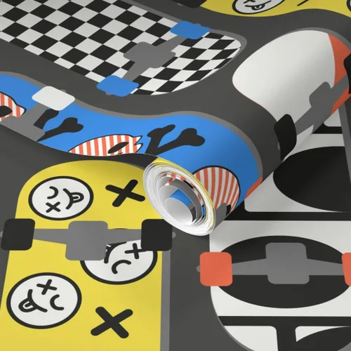 Miniatura 2 de Removable Wallpaper Swatch - Retro 90S Skateboards Checkerboard Y2K Trendy Skater Teen Nostalgia Skate Park Vintage Rad Cool Custom Pre-Pasted
