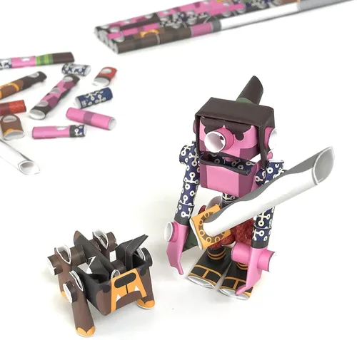 PIPEROID Kojiro & Butcher Samurai & His Bulldog - Rompecabezas de papel japonés 3D para niños y kit de origami para adultos