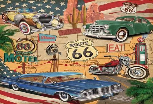 AOFOTO Telón de fondo vintage de 5 x 3 pies, Ruta 66, Ruta 66, decoración de fiesta de cumpleaños, pancarta, fotografía, fondo retro, motel,