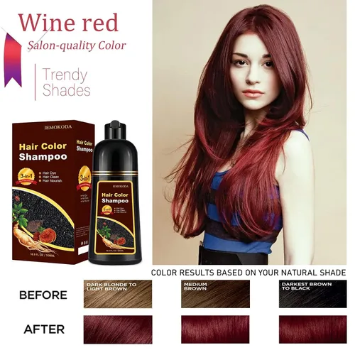Miniatura 2 de Champú para teñir el cabello 3-EN-1 de color burdeos, cobertura de canas para mujeres y hombres, color de cabello instantáneo y duradero en minutos
