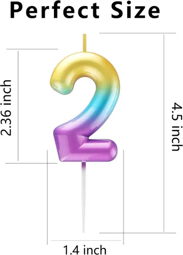 Miniatura 2 de Velas número 2 arcoíris con número 3D de feliz cumpleaños para decoración de fiesta de pastel de cumpleaños, suministros de celebración