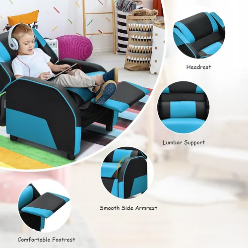 Miniatura 5 de ARLIME Silla reclinable para niños, de piel sintética, con reposapiés, reposabrazos, reposacabezas y soporte lumbar, sofá ajustable