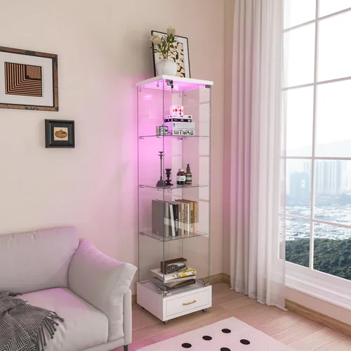 Miniatura 54 de Vitrina de cristal con 3 estantes con 2 puertas, vitrina de cristal transparente para sala de estar, dormitorio, 49.49 x 31.77 x 14.37 pulgadas