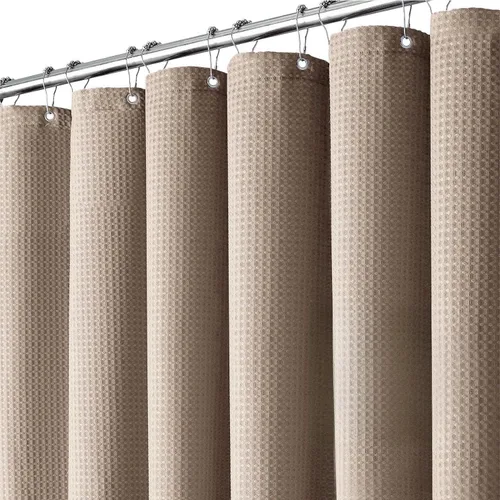 Miniatura 26 de Inhousolu - Cortina de ducha de tela, tejido de gofre, poliéster de 7.07 oz/m², dobladillo pesado, ganchos de metal incluidos, repelente al agua