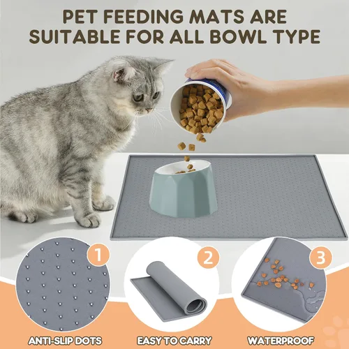 Miniatura 3 de Tapete de comida para perros y gatos para alimentos y agua, tapete de silicona para alimentación de mascotas, tapete para platos de agua para pisos