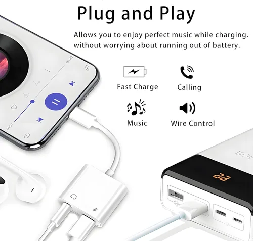 Miniatura 8 de [Certificado MFi de Apple] Paquete de 3 adaptadores de auriculares para iPhone, 2 en 1 Lightning a Dual Lightning Aux Dongle Cable Dongle