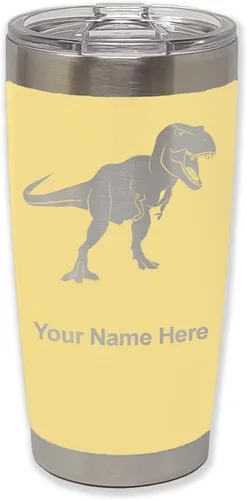 Miniatura 13 de LaserGram Vaso aislado al vacío de 20 onzas, dinosaurio Tiranosaurio Rex, grabado personalizado incluido (negro)