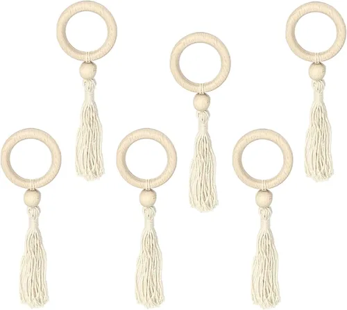 Miniatura 11 de Juego de 6 servilleteros de madera con cuentas de madera Servilleteros de madera rústica para decoración de mesa, hecho a mano, servilleta LEBEJUA
