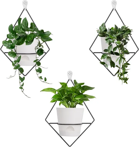 Miniatura 10 de Koalaime 3 juegos de macetas de pared para plantas de interior, macetas colgantes geométricas para plantas de interior, macetas de riego automático