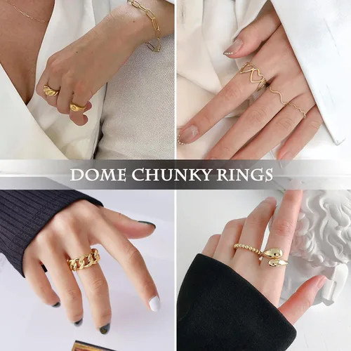 Miniatura 3 de MOROYA 10 anillos gruesos de cúpula de oro para mujer chapados en oro de 18 quilates trenzados redondos anillos de sello ajustables y abiertos
