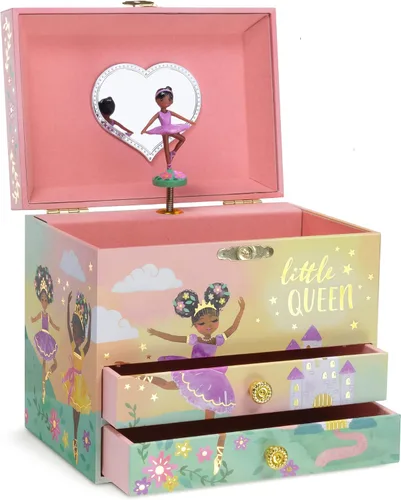 Jewelkeeper Caja de almacenamiento de joyas musicales para niñas con bailarina giratoria, diseño rosa, melodía de lago cisne, caja de joyería para