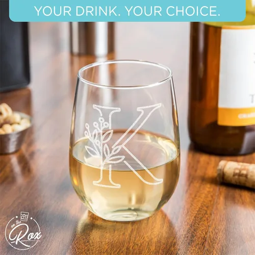 Miniatura 4 de On The Rox Regalos con monograma para mujeres y hombres – Letra A-Z inicial grabada monograma sin tallo, copa de vino – Regalos de vino