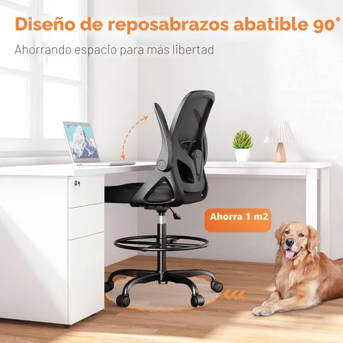 Miniatura 5 de ORRSAKER Silla de Dibujo Alta con Soporte Lumbar y Anillo Reposapiés, Silla de Escritorio Ergonómica Alta de Apoyo de Altura Extendida para Trabajo