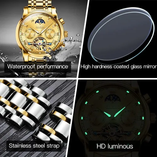 Miniatura 6 de OLEVS reloj mecánico automático reloj de cuerda automático de lujo para hombre a prueba de agua acero inoxidable