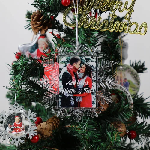 Miniatura 7 de Adornos de Navidad personalizados 2025 Adornos de foto personalizada con texto personalizado Adornos de plástico personalizados para árbol