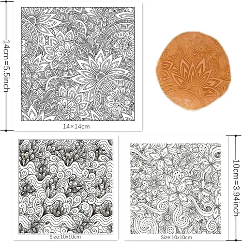 Miniatura 3 de Hojas de sello de textura de silicona prémium para joyas de arcilla polimérica y aretes de arcilla, juego de 3 patrones florales y únicos, fácil