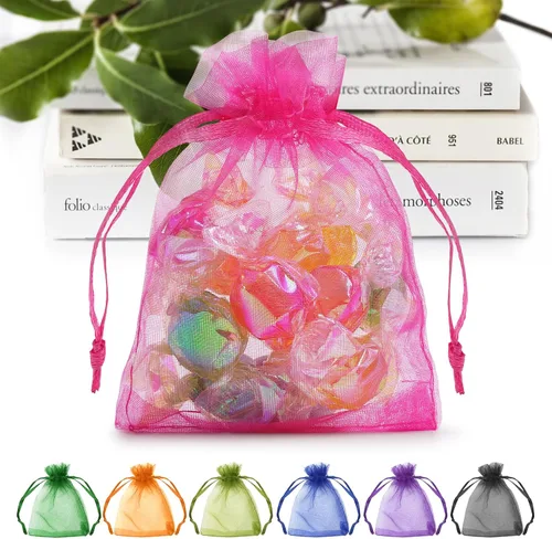 Miniatura 11 de ANZNKU Paquete de 50 bolsas de organza multicolor de 3 x 4 pulgadas, mini bolsas de regalo para regalos de Pascua, día de la madre, bolsa de joyería