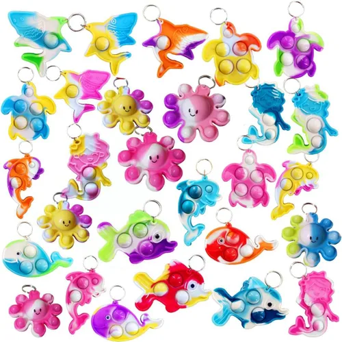 Miniatura 7 de Goodangie00 Bulk Turtle Octopus Dolphin Mermaid Shark Fish Ocean Mini Pop Fidget Toys for Students Prize, Summer Party Favors