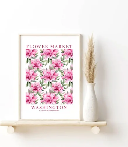 Miniatura 7 de ColorAndFlair Washington State Flower Market Rhododendron Poster Pink Green Wildflower Floral Wall Art Botanical Print Travel Gift (8x10 inches)