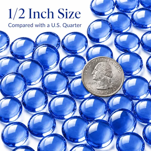 Miniatura 2 de GRISUN Vidrio para hoguera con brillo azul océano Pacífico de 1/2 pulgada, rocas de vidrio redondas de 10 libras para chimenea natural o propano