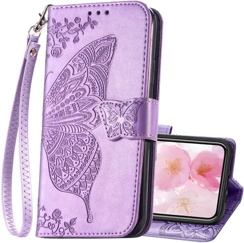 Miniatura 9 de Funda tipo cartera para iPhone 12 Pro/iPhone 12, funda con tapa para mujer con diseño de mariposa en relieve de piel sintética, soporte