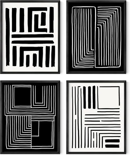 Miniatura 23 de HAUS AND HUES Arte abstracto para pared en blanco y negro, juego de 4 pósteres minimalistas en blanco y negro para paredes, pósteres estéticos Juego