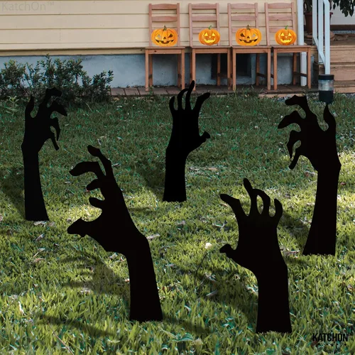 KatchOn, Letreros aterradores de mano con estacas – Grandes, 16 pulgadas | Letreros de patio de Halloween para decoraciones de Halloween al aire