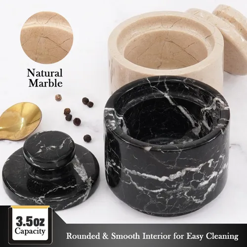 Miniatura 3 de MARBLOUS KRAFTS Salero de Mármol 3" Cebra Negra y Verona Cuenco de Sal Escamosa y Pimienta con Tapa, Almacenamiento para el Hogar y Recipientes