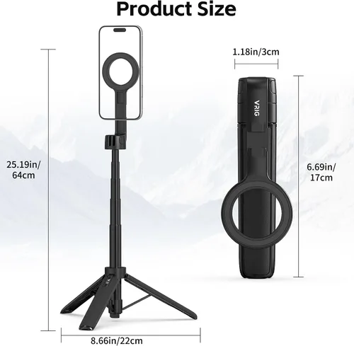 Miniatura 6 de VRIG TP-27 - Trípode magnético para selfie para iPhone con zapata fría, soporte giratorio de 360 grados para teléfono de viaje para grabación