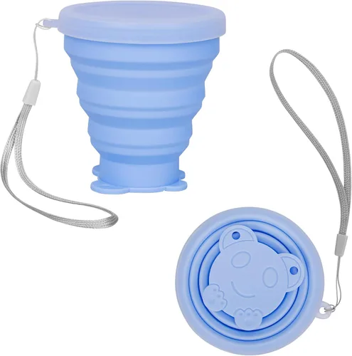 Miniatura 7 de Taza de agua de silicona plegable reutilizable, taza portátil de picnic para aperitivos, taza de viaje extensible de tamaño bolsillo, tazas Azul