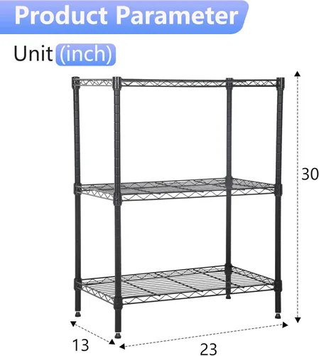 Miniatura 3 de FDW Unidades de Estantería de Alambre Ajustables Rack de Almacenamiento de Metal 23P x 13A x 30Al 3 Niveles Estantes de Despensa NSF Estante de Negro